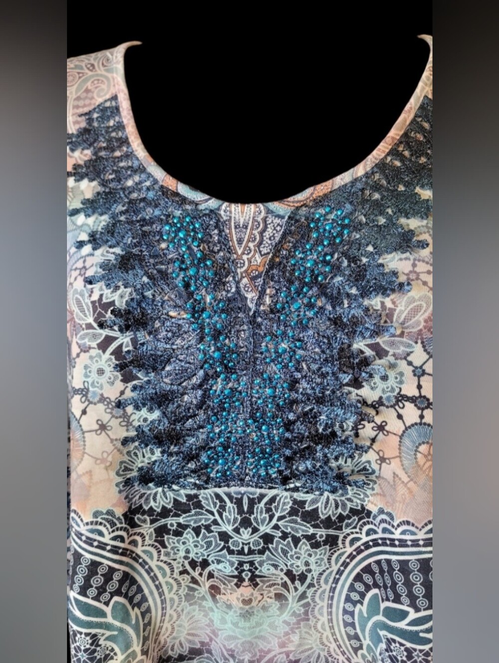 One World Live And Let Live Women's Pastel Paisley Scoop Neck Tunic Boho Y2K - Picture 5 of 16